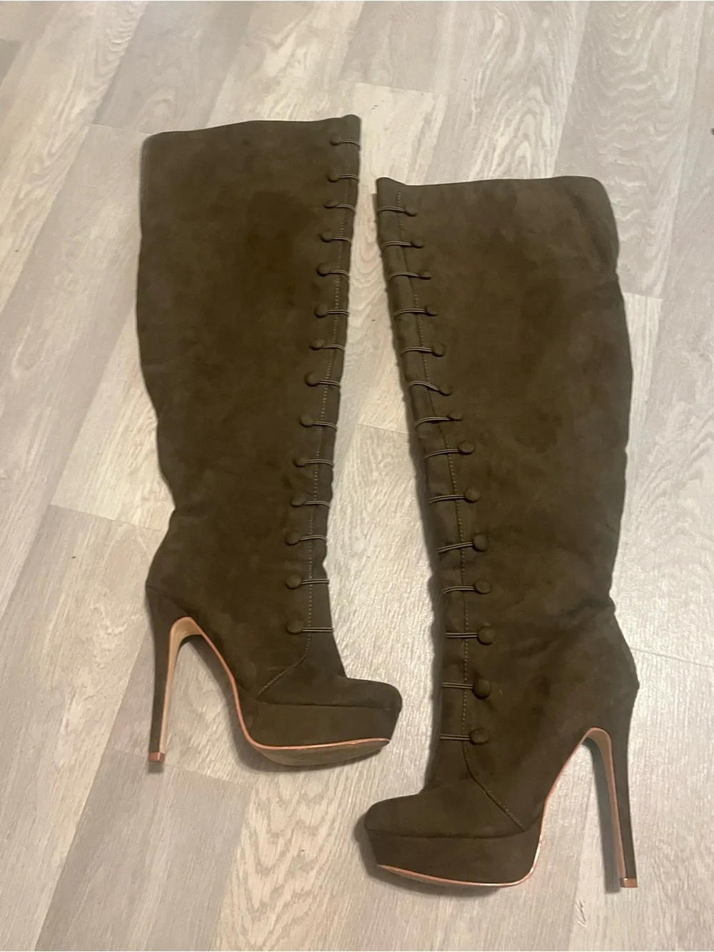 Women's Olive Suede Over-the-Knee Platform Boots Witchy Fairycore